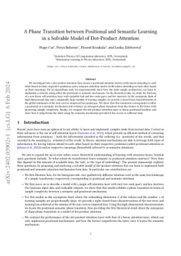 A phase transition between positional and semantic learning in a
  solvable model of dot-product attention