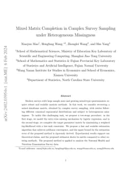 Mixed Matrix Completion in Complex Survey Sampling under Heterogeneous
  Missingness