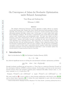 On Convergence of Adam for Stochastic Optimization under Relaxed Assumptions