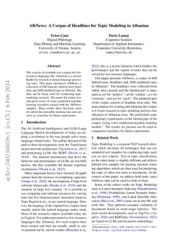 AlbNews: A Corpus of Headlines for Topic Modeling in Albanian