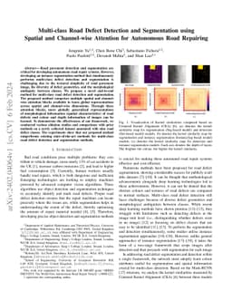 Multi-class Road Defect Detection and Segmentation using Spatial and
  Channel-wise Attention for Autonomous Road Repairing
