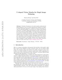 U-shaped Vision Mamba for Single Image Dehazing