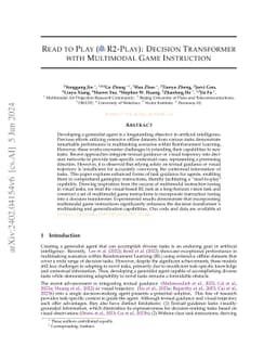 Read to Play (R2-Play): Decision Transformer with Multimodal Game
  Instruction