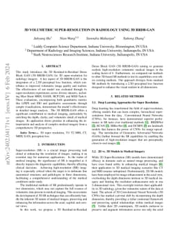 3D Volumetric Super-Resolution in Radiology Using 3D RRDB-GAN