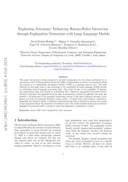 Explaining Autonomy: Enhancing Human-Robot Interaction through
  Explanation Generation with Large Language Models