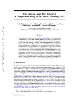Can Mamba Learn How to Learn? A Comparative Study on In-Context Learning
  Tasks