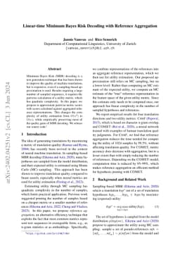 Linear-time Minimum Bayes Risk Decoding with Reference Aggregation