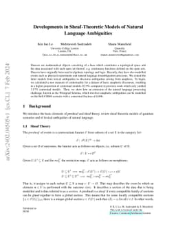 Developments in Sheaf-Theoretic Models of Natural Language Ambiguities