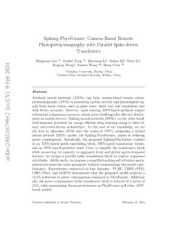 Spiking-PhysFormer: Camera-Based Remote Photoplethysmography with Parallel Spike-driven Transformer