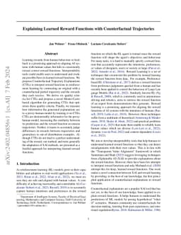 Explaining Learned Reward Functions with Counterfactual Trajectories