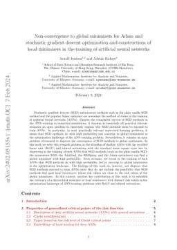 Non-convergence to global minimizers for Adam and stochastic gradient
  descent optimization and constructions of local minimizers in the training of
  artificial neural networks