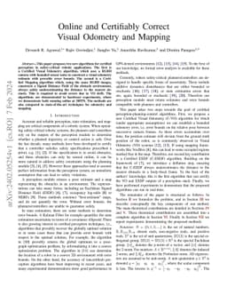 Online and Certifiably Correct Visual Odometry and Mapping