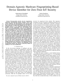 Domain-Agnostic Hardware Fingerprinting-Based Device Identifier for
  Zero-Trust IoT Security