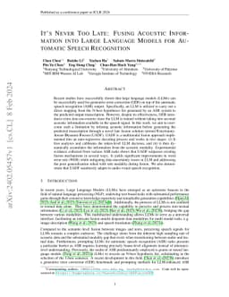 It's Never Too Late: Fusing Acoustic Information into Large Language
  Models for Automatic Speech Recognition