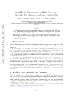 Named Entity Recognition for Address Extraction in Speech-to-Text
  Transcriptions Using Synthetic Data