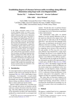 Establishing degrees of closeness between audio recordings along
  different dimensions using large-scale cross-lingual models
