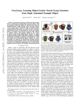 FuncGrasp: Learning Object-Centric Neural Grasp Functions from Single
  Annotated Example Object