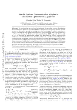 On the Optimal Communication Weights in Distributed Optimization
  Algorithms