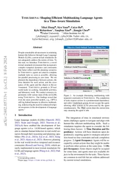 TimeArena: Shaping Efficient Multitasking Language Agents in a
  Time-Aware Simulation