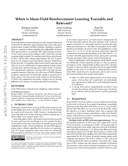 When is Mean-Field Reinforcement Learning Tractable and Relevant?