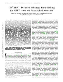 DE$^3$-BERT: Distance-Enhanced Early Exiting for BERT based on
  Prototypical Networks