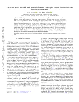 Quantum neural network with ensemble learning to mitigate barren
  plateaus and cost function concentration