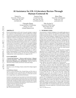 AI Assistance for UX: A Literature Review Through Human-Centered AI