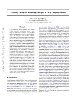 Exploring Group and Symmetry Principles in Large Language Models