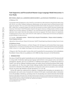 Task Supportive and Personalized Human-Large Language Model Interaction:
  A User Study