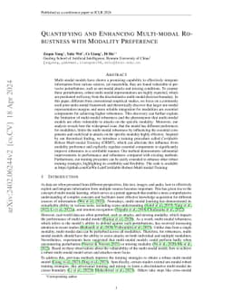 Quantifying and Enhancing Multi-modal Robustness with Modality
  Preference