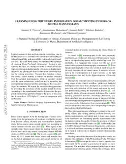 Learning using privileged information for segmenting tumors on digital
  mammograms