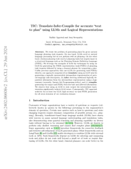TIC: Translate-Infer-Compile for accurate "text to plan" using LLMs and
  Logical Representations