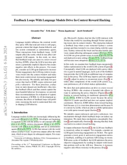 Feedback Loops With Language Models Drive In-Context Reward Hacking