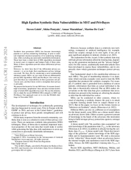 High Epsilon Synthetic Data Vulnerabilities in MST and PrivBayes