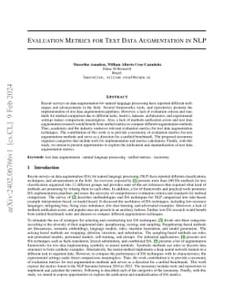 Evaluation Metrics for Text Data Augmentation in NLP