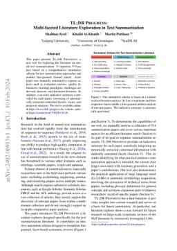 TL;DR Progress: Multi-faceted Literature Exploration in Text
  Summarization