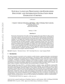 NLP for Knowledge Discovery and Information Extraction from Energetics
  Corpora