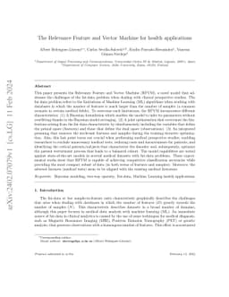 The Relevance Feature and Vector Machine for health applications