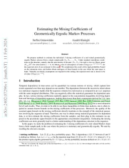 Estimating the Mixing Coefficients of Geometrically Ergodic Markov
  Processes