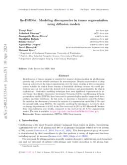 Re-DiffiNet: Modeling discrepancies in tumor segmentation using
  diffusion models