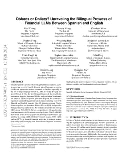 Dólares or Dollars? Unraveling the Bilingual Prowess of Financial LLMs
  Between Spanish and English