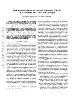 Food Recommendation as Language Processing (F-RLP): A Personalized and
  Contextual Paradigm