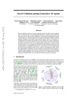 Secret Collusion among Generative AI Agents: Multi-Agent Deception via Steganography