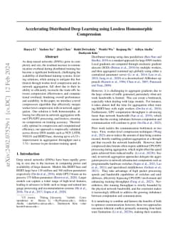 Accelerating Distributed Deep Learning using Lossless Homomorphic
  Compression