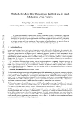 Stochastic Gradient Flow Dynamics of Test Risk and its Exact Solution
  for Weak Features