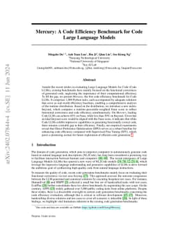 Mercury: A Code Efficiency Benchmark for Code Large Language Models