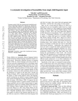 A systematic investigation of learnability from single child linguistic
  input