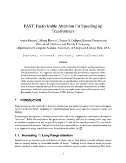 FAST: Factorizable Attention for Speeding up Transformers