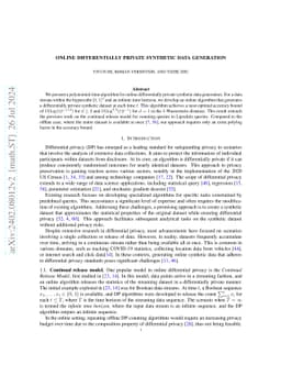 Online Differentially Private Synthetic Data Generation