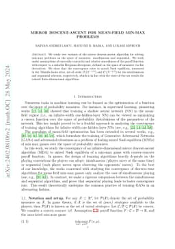 Mirror Descent-Ascent for mean-field min-max problems